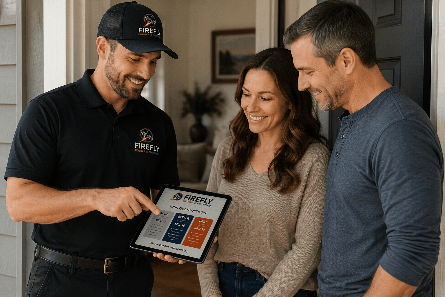 Firefly HVAC comfort consultation with a homeowner.