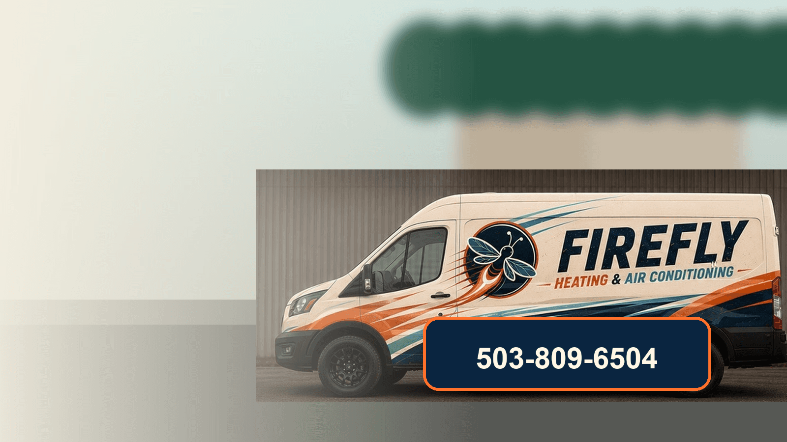 Firefly Heating & Air Conditioning wrapped service van with 503-809-6504 branding.